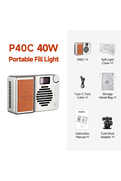 Choice مصباح فيديو LED صغير محمول من نوع P40C Miaotu بقوة 40 واط RGB، مزود بب...