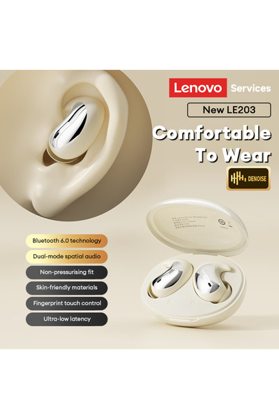 Choice سماعات أذن لاسلكية ستيريو داخلية من لينوفو، لون بيج، أصلية 100%، طراز ...