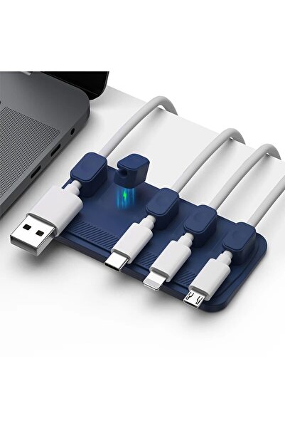 choice2 منظم أسلاك مغناطيسي أزرق من السيليكون للفأرة، مشابك كابلات سطح المكتب...