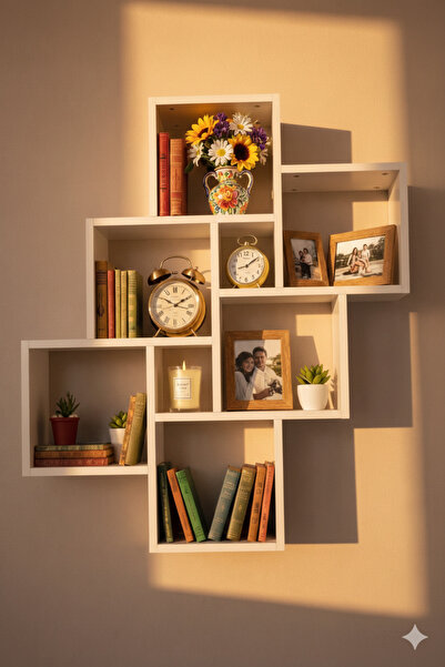 Çamsan Rafixa Atlas Çam MDF Artı Formlu Duvar Rafı - Modern Çok Bölmeli Kitap...