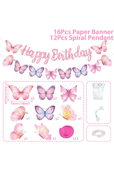 Choice Banner Spiral Butterfly Banner Spiral Set Happy 1st Birthday Party Dec...