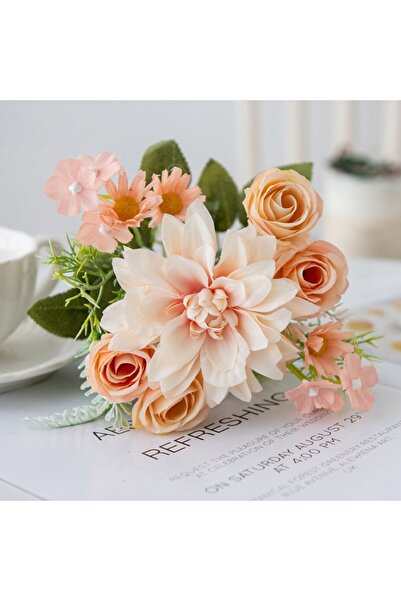 Choice3 باقة زهور اصطناعية مكونة من زهرة داليا وردية اللون ووردة صغيرة، مناسب...