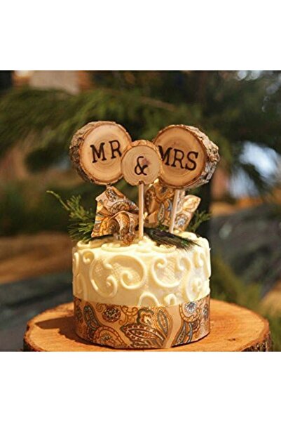 Choice 3pcs 3 Pcs Mr&Mrs Toppers Natural Wood Cake Decoration Chic Rustic Wed...