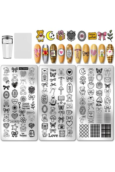 Choice AECH-28867 مجموعة من 3 قطع من قوالب ختم الأظافر بتصميمات دببة لطيفة، ف...