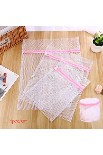 Choice مجموعة أكياس غسيل شبكية بيضاء مكونة من 4 قطع مزودة بسحابات - أكياس غسي...