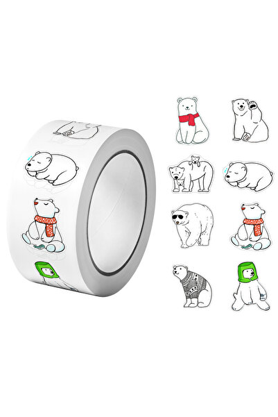 Choice RO098 1Roll(500Pcs) Naughty Polar Bears Pattern Stickers 2.5cm/1.0'' 8...