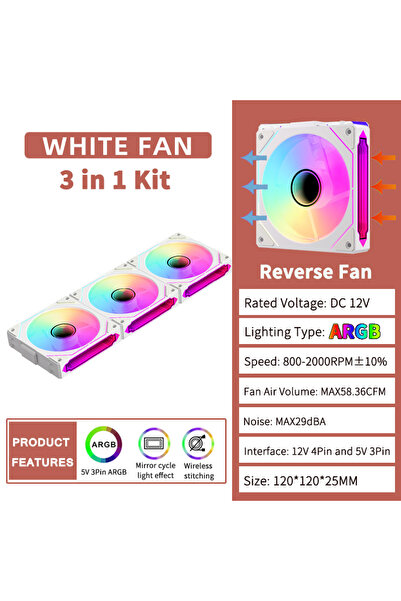 choice2 مروحة هيكل A-RGB كما هو موضح، لون أبيض معكوس، COOLCIRC DL-1، بدون توص...
