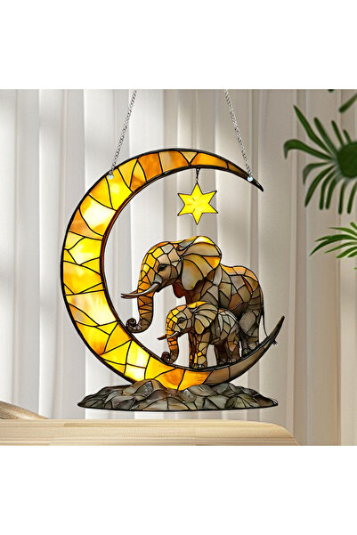 Choice ثريا معلقة على شكل عائلة فيلة وقمر لتزيين النوافذ. مثالية لتزيين الحدا...
