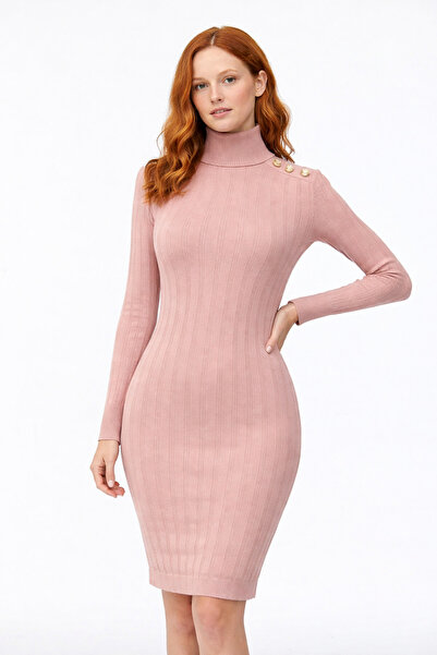 Neden Tekstil Shoulder Button Detailed Ribbed Knit Dress