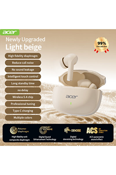 Choice3 سماعات رأس لاسلكية بلوتوث Acer Ohr504 بيج، تصميم داخل الأذن، خاصية إل...