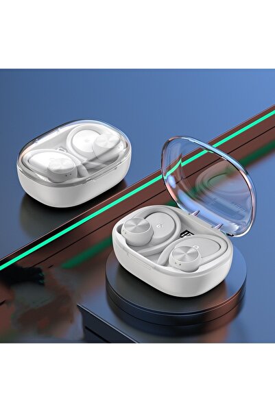 Choice1 سماعات رأس ستيريو لاسلكية حقيقية بيضاء اللون، تتميز بتصميم خطاف الأذن...