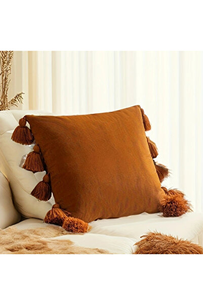 Choice3 45x45cm brown 1pcSolid Decorative Throw Pillow Cover with Tassels Boh...