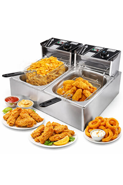 Denx 6L Stainless Steel Deep Fryer with Basket Strainer, Large Size, Temperat...