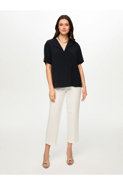 Faik Sönmez Devrik Yaka Kısa Kol Modallı Bluz S26BLZ029