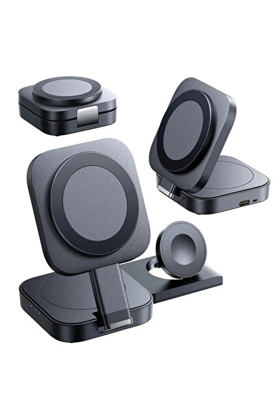 Choice حامل شحن لاسلكي مغناطيسي قابل للطي 3 في 1 من فيكيفون، أسود اللون، متوا...