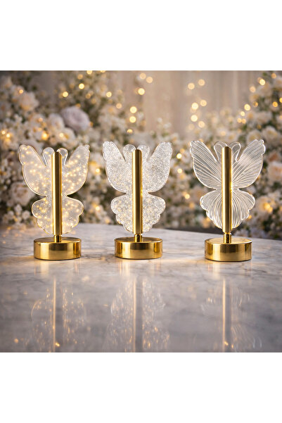 CEZVE HOME Dokunmatik Şarjlı 3 Kademeli Işıklı Dekoratif Kelebek LED Masa Lam...