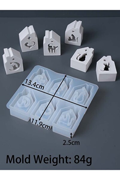 Choice mold Hollow Cat House Candle Holder Silicone Mold DIY Handmade Tealigh...