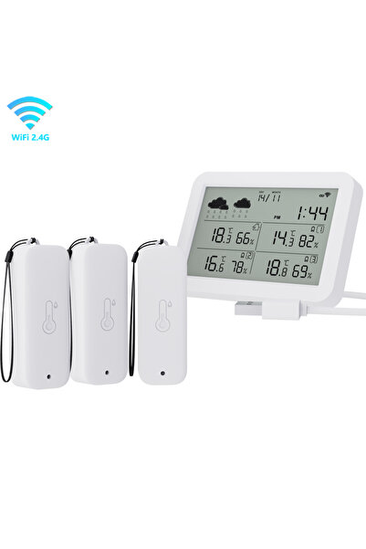 Choice محطة طقس تويا واي فاي بيضاء اللون، مزودة بمستشعر ذكي لدرجة الحرارة وال...