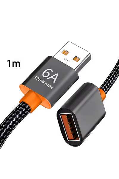 Choice كابل تمديد USB 3.0 أسود بطول 1 متر وقوة 6 أمبير، مصنوع من النايلون الم...