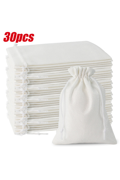 Choice3 30 حقيبة من حقيبة الخيش البيضاء برباط، مقاس 7×9 سم (2.7×3.5 بوصة)، مث...