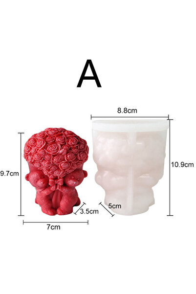 choice2 قالب سيليكون لصنع الشموع على شكل دب يحمل زهورًا، وقالب سيليكون آخر لص...