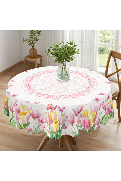 Choice مفرش طاولة دائري (152 سم) H071، قطعة واحدة، بنقشة زهرة التوليب الربيعي...