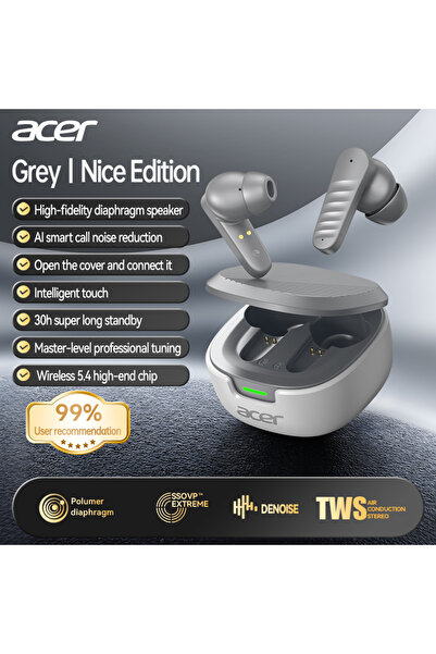 Choice1 سماعات رأس لاسلكية بلوتوث Acer Ohr503 رمادية اللون بتصميم داخل الأذن،...