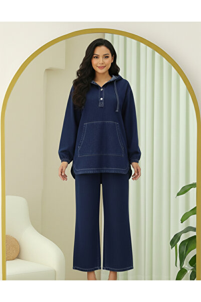 bellura Kangaroo Pocket Hooded Snap-On Jeans Set