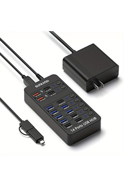 Choice black SUNKANDI 14-in-1 Powered USB Hub, USB Data Hub LED Individual On...