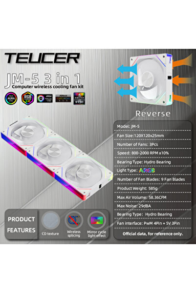 Choice مروحة يحافظ على البرودة لاسلكية TEUCER JM-5 بيضاء اللون، تعمل بإضاءة A...