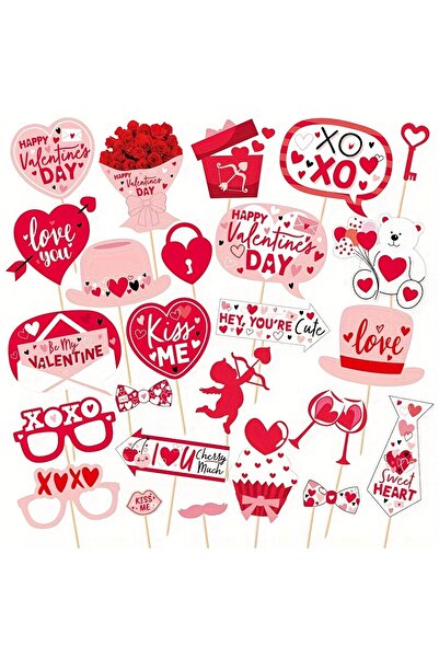 Choice 25pcs 1set 25Pcs Pink Handheld Photo Props Valentine's Day Romantic Si...