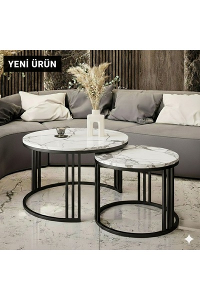 EDMONDA EV AKSESUAR BELLA İKİLİ ORTA SEHPA SİYAH METAL ORTA SEHPA