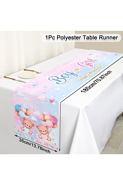 Choice 35*180cm 1pc 1pc Gender Reveal Table Runner Blue & Pink Bear Polyester...