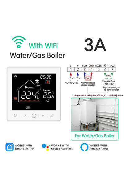 Choice4 3A Boiler White Floor Heating Thermostat Tuya WiFi Programmable Tempe...