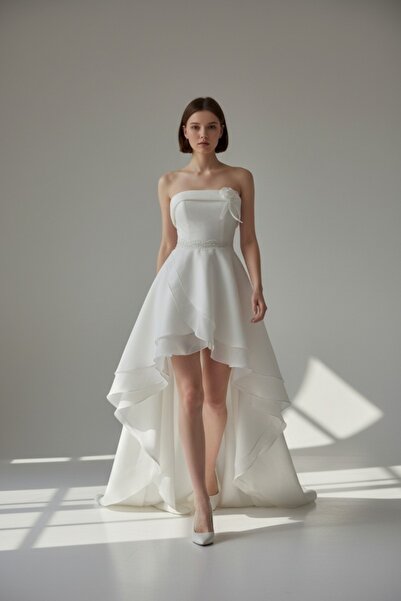 bride in love Organze,straplez yaka,önü kısa arkası uzun gelinlik, nikah elbi...