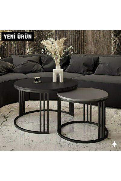 EDMONDA EV AKSESUAR BELLA İKİLİ ORTA SEHPA SİYAH METAL ORTA SEHPA