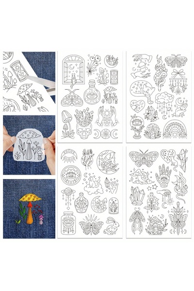 Choice 4 Sheets 1set 4Sheets 11.6x8.2 Inch Stick and Stitch Embroidery Patter...