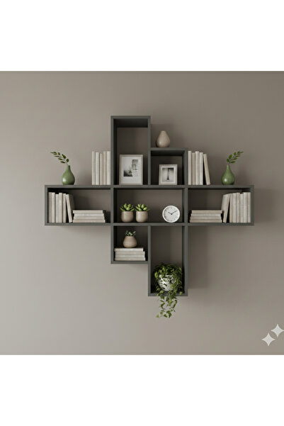 Çamsan Rafixa Beyaz MDF Beşli Çapraz Duvar Rafı - Modern Kitaplık ve Dekorati...