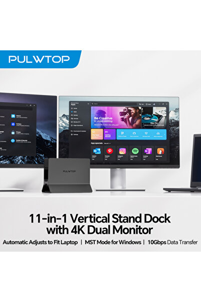 Choice1 محطة عرض عمودية سوداء من PULWTOP، 11 في 1، مزودة بمنفذي HDMI بدقة 4K،...