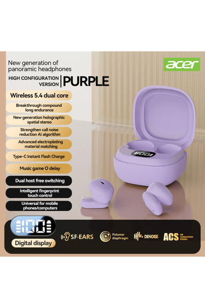 choice2 PURPLE 【Acer 501】Bluetooth Earphones with In-Ear Design, Mini Portabl...