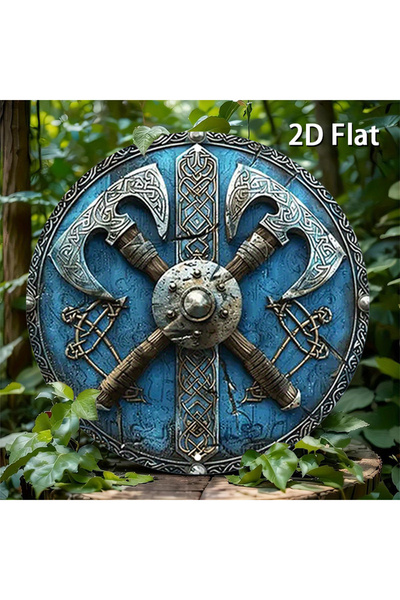 Choice لوحة جدارية معدنية دائرية 20×20 سم [مسطحة ثنائية الأبعاد] عليها فؤوس و...