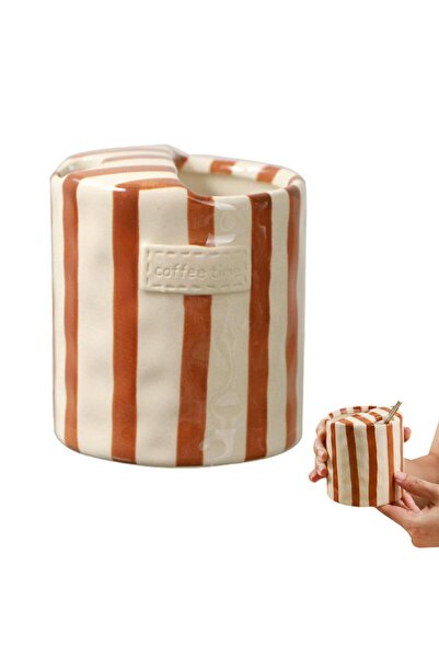 Choice 300ml Brown Vintage Stripe Hand Painted Ceramic Mug Creative Dual Comp...