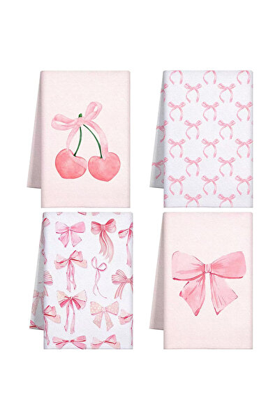 Choice 4pcs WHITE 4Pcs, Sweet Pink Cherry Bow Kitchen Towels, 40Cm*60Cm Towel...