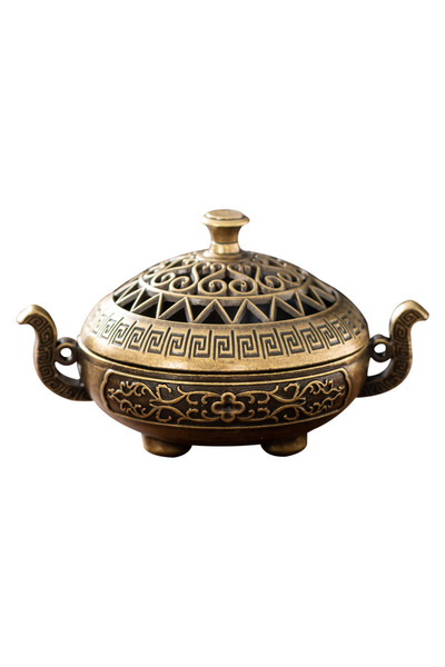 Choice 1PCS Vintage Alloy Tripod Incense Burner with Hollow Carved Patterns -...