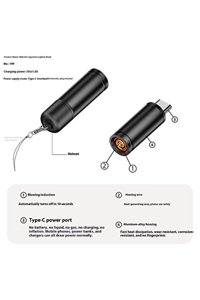 Choice1 Black Type-C Mini Mobile Cigarette Air Blowing Auto Shut-Off Safety P...