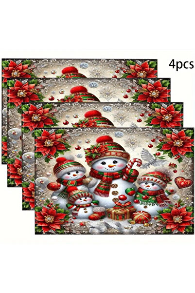 Choice 4pcs 30X40cm 1 Set of 4 Christmas Snowman Placemats - Woven Polyester,...