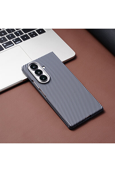 Choice1 غلاف هاتف فاخر من جلد وألياف الكربون الرمادي لهاتف Galaxy Z Fold7، مت...