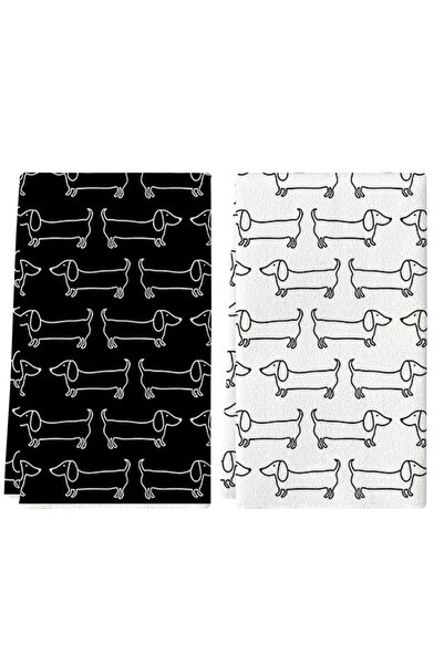Choice 2pcs WHITE 2Pcs, Black and White Dachshund Kitchen Towels, 40Cm*60Cm T...