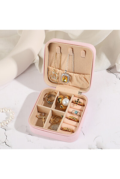 Choice5 صندوق تخزين مجوهرات صغير باللون الوردي محمول للسفر المنزلي لتخزين الأ...