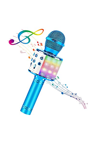Choice3 ميكروفون كاريوكي لاسلكي 4 في 1 من دوتريو، أزرق اللون، مزود بإضاءة LED...